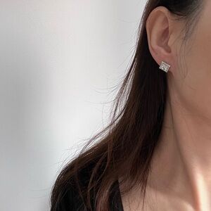 NEW Diamonique Princess Halo Diamond Stud Earrings